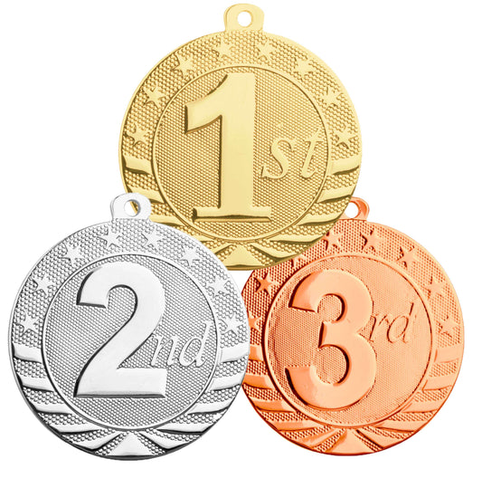 1st, 2nd, 3rd Place StarBrite Medal | Engraved StarBrite Place Medallion - 2 Inch Wide Decade Awards