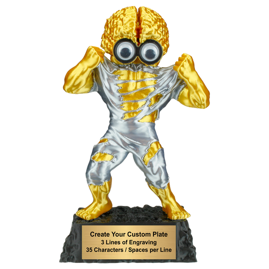 Personalized Golden Brain Monster Trophy | Custom Fun Recognition Award - 7 Inch