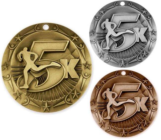 5K World Class Medal - Gold, Silver or Bronze | Engraved 5000 Meter Medallion - 3 Inch Wide Decade Awards