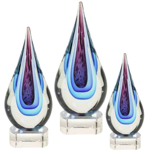 Blue Water Sculpted Glass Award | Engraved Corporate Award - 8, 10.5 or 11.5 Inch Tall Decade Awards