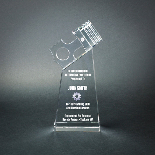 Crystal piston racing award with free custom engraving – Decade Awards