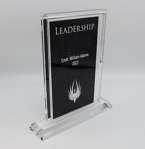 Acrylic Plaque, Black & Gold Background | Engraved Deco Corporate Award - 8, 8.5 or 9 Inch Tall Decade Awards
