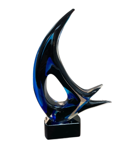 Blue Sail Art Glass Trophy | Personalized Corporate Award | 14.25 Inches Tall