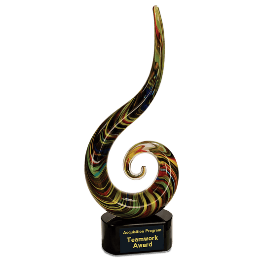 Color Swoop Art Glass Trophy | Personalized Corporate Award | 15.5 Inches Tall