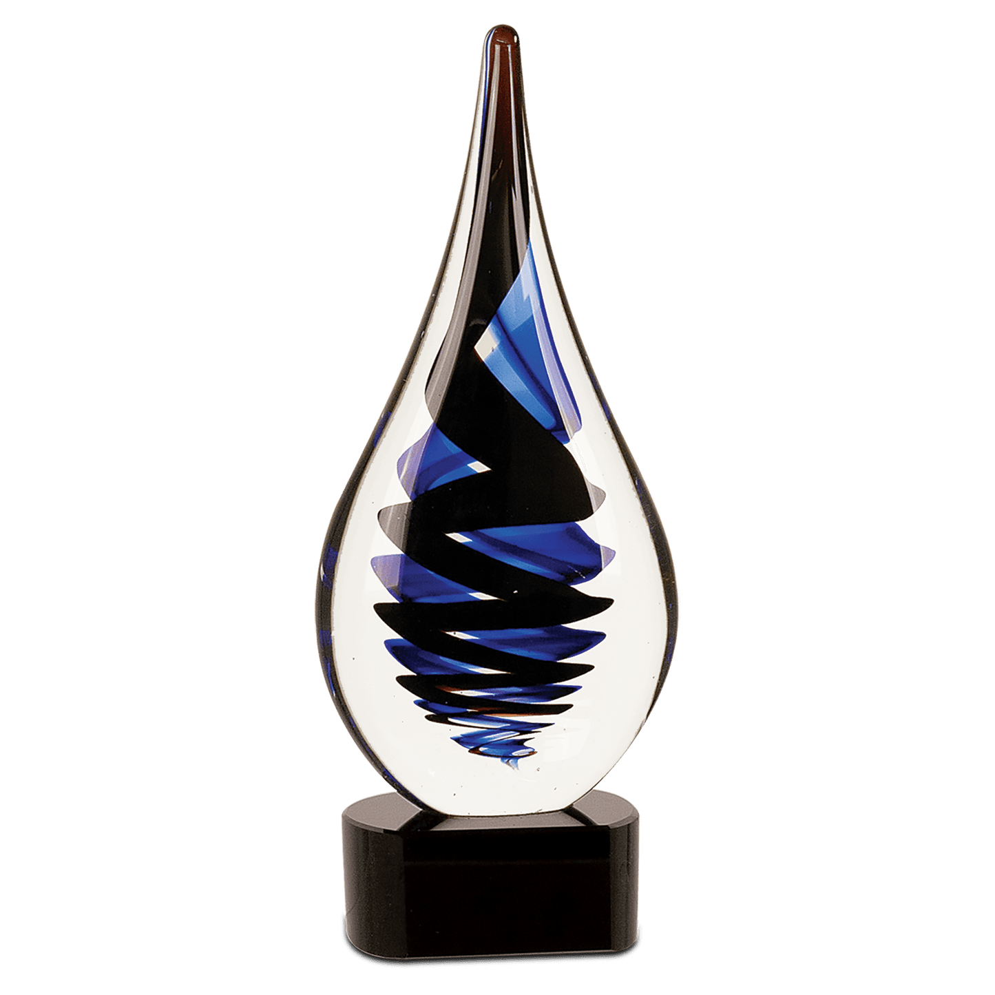 Black Twist Raindrop Art Glass Trophy | Personalized Corporate Award | 11.25 Inches Tall