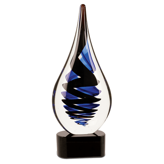 Black Twist Raindrop Art Glass Trophy | Personalized Corporate Award | 11.25 Inches Tall