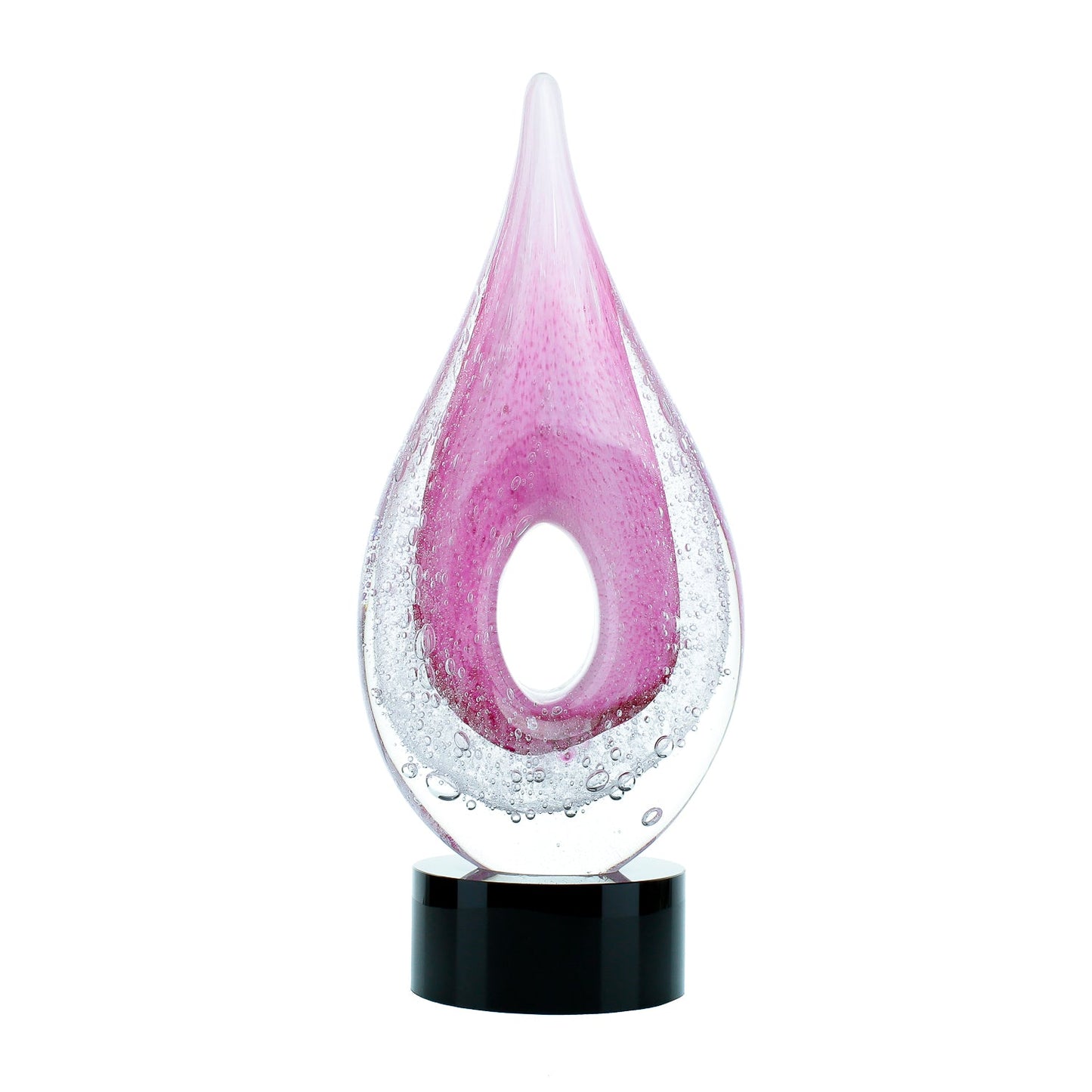 Art Glass Trophy - Pink Window Raindrop | Engraved Artistic Corporate Award - 12"