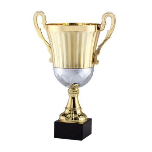 Cup Trophy - Gold and Silver with Marble Base | Engraved Cup Award - 12.25 Inch Tall