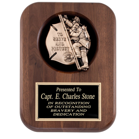 Fireman Tribute Plaque | Personalized Recognition Award | American Walnut | 9x12