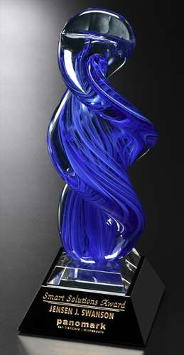 Art Glass Trophy - Blue Whirlwind |Artistic Corporate Award - 13.75" Decade Awards