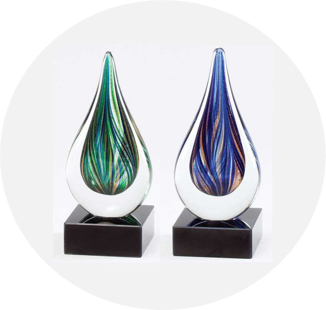 Art Glass Trophy - Blue or Green | Engraved Artistic Corporate Award - 7 Inch Tall Decade Awards