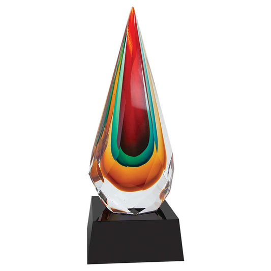 Art Glass Trophy - Faceted Rain Drop | Engraved Artistic Corporate Award - 12 Inch Tall Decade Awards