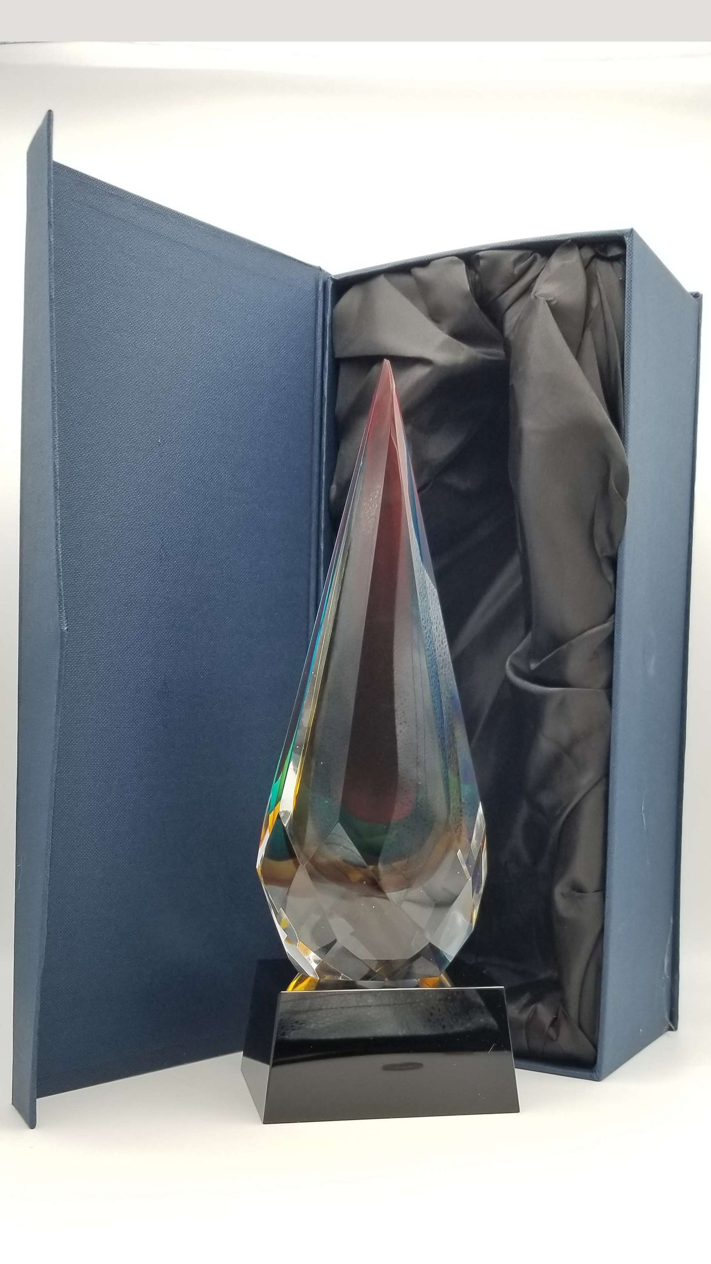 Art Glass Trophy - Faceted Rain Drop | Engraved Artistic Corporate Award - 12 Inch Tall Decade Awards