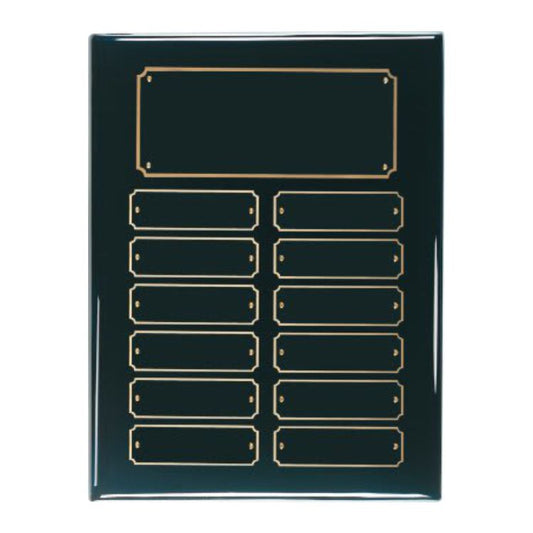 Perpetual Plaque - 9" x 12" | Engraved Black High Gloss Plaque with 12 Plates Decade Awards