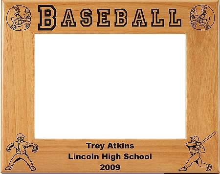 Baseball Picture Frame 2 , Personalized | Laser Engraved Wood Frame - 3 Sizes Decade Awards