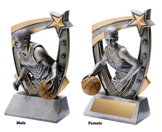 Basketball Trophy, 3D Star Resin – Male or Female | Engraved Basketball Award - 6 Inch Tall Decade Awards