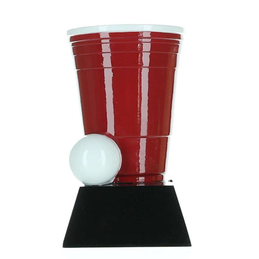 Beer Pong Trophy, Red | Engraved Tailgate Award - 6.5 Inch Tall Decade Awards