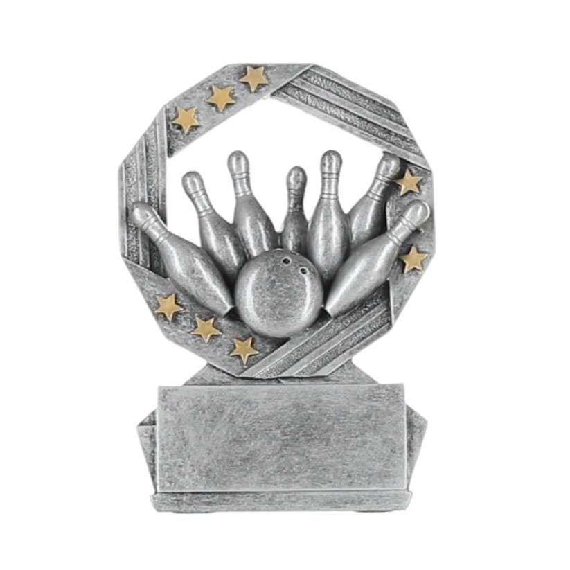 Bowling Hexa Star Trophy | Engraved Silver and Gold Bowling Tournament Award - 4.75 Inch Tall Decade Awards