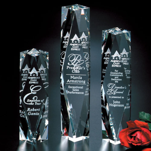 Victory Tower Crystal Corporate Award | Engraved President Award - 8, 10 or 12 Inch Tall Decade Awards