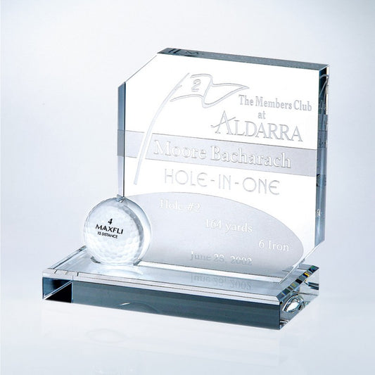 Crystal Golf Trophy | Hole In One | Personalized Golf Award | 6 x 6 x 3 Inches Tall