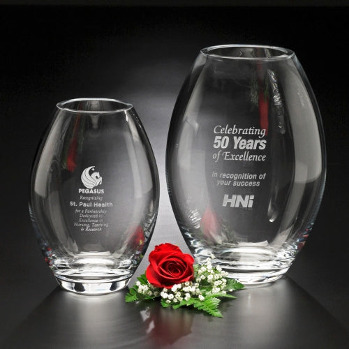 Vase Crystal Corporate Award - Clear Barrel | Engraved Crystal Vase - 8.5" or 10.5" Tall Decade Awards