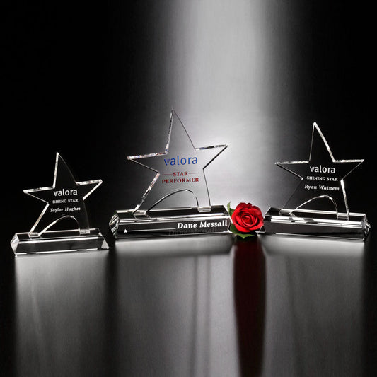 Star Prestige Crystal Corporate Award | Engraved Star Award - 6", 7.5" or 8.5" Decade Awards