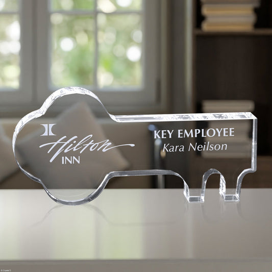 Crystal Key Corporate Award | Engraved Crystal Key - 6 inch Wide Decade Awards
