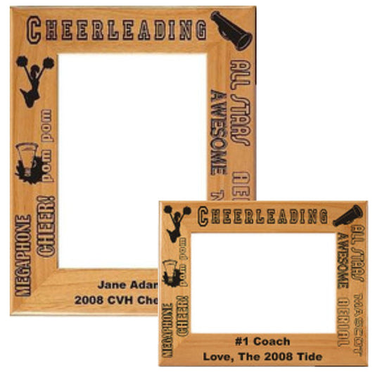 Cheerleading Picture Frame 2 - Personalized | Laser Engraved Wood Frame - 3 Sizes Decade Awards