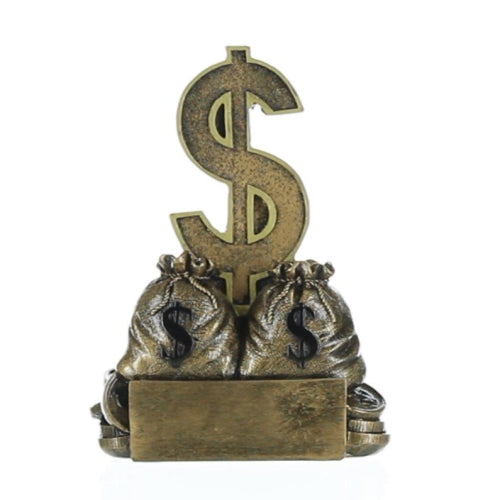 Dollar Sign Trophy | Engraved Sales or Fundraising Award | Gold Bag of Money Prize - 6 Inch Tall Decade Awards