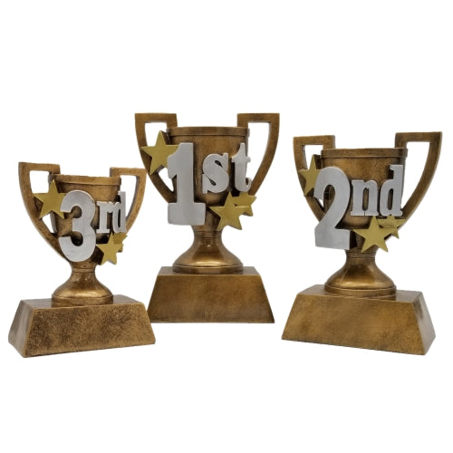1st, 2nd or 3rd Place Gold Cup Trophy | Engraved 3D Gold Cup Place Award - 5, 6 or 7 Inch Tall Decade Awards