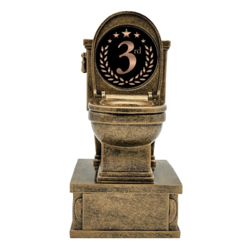 Third Place Toilet Bowl Trophy, Action Pedestal | Engraved 3rd Place Action Pedestal Toilet - 7 Inch Tall Decade Awards