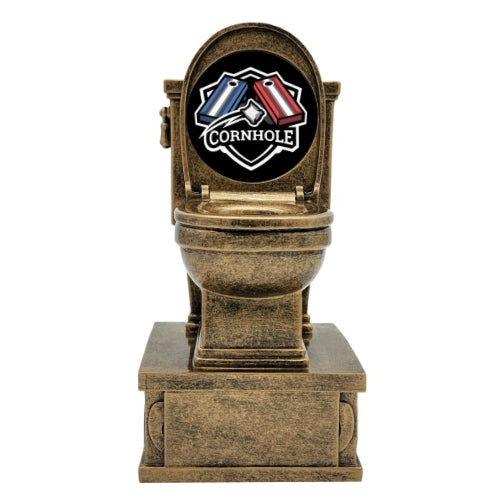 Cornhole Toilet Bowl Trophy | Action Pedestal Toilet Cornhole Award - 7 Inch Tall Decade Awards
