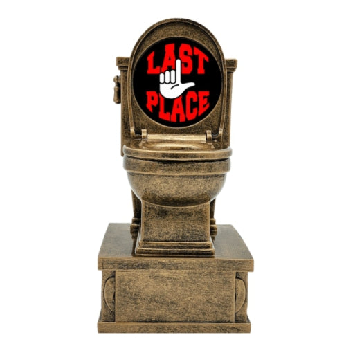 Last Place Toilet Bowl Trophy, Action Pedestal | Engraved Loser Action Pedestal Toilet - 7 Inch Tall Decade Awards
