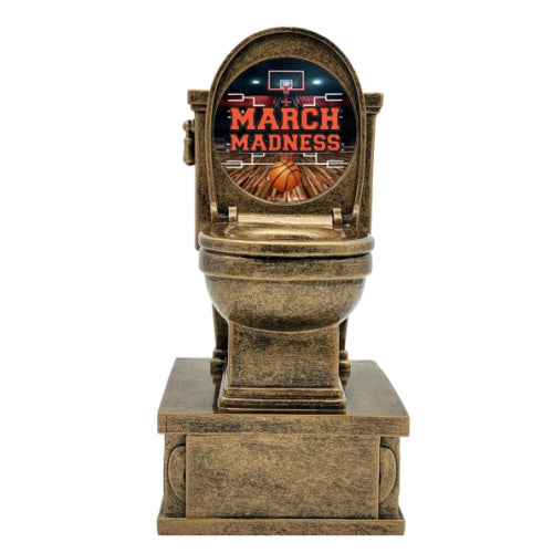 March Madness Toilet Bowl Trophy, Action Pedestal | Engraved Busted Bracket Trophy - 7 Inch Tall Decade Awards