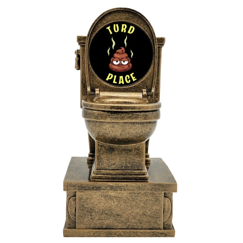 Turd Place Toilet Bowl Trophy, Action Pedestal | Engraved Worst Place Award - 7 Inch Tall Decade Awards
