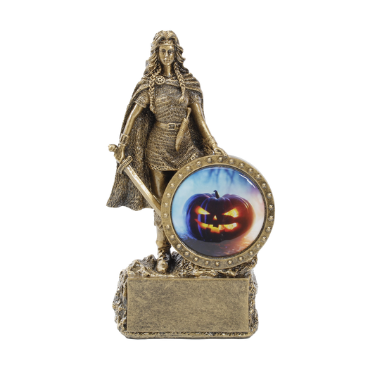 Female Halloween Trophy - | Engraved Woman Warrior Halloween Award - 6.75 Inch Tall Decade Awards