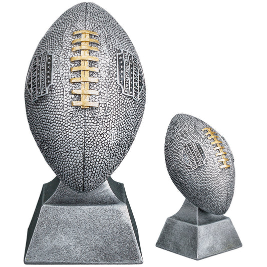 Silver Fantasy Football Trophy with gold laces and Champion shield – Custom engraved FFL winner award from Decade Awards