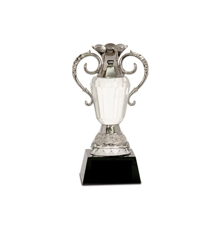 Crystal Cup Award with Silver Handles | Love Cup Crystal Trophy - 8" & 10" Decade Awards