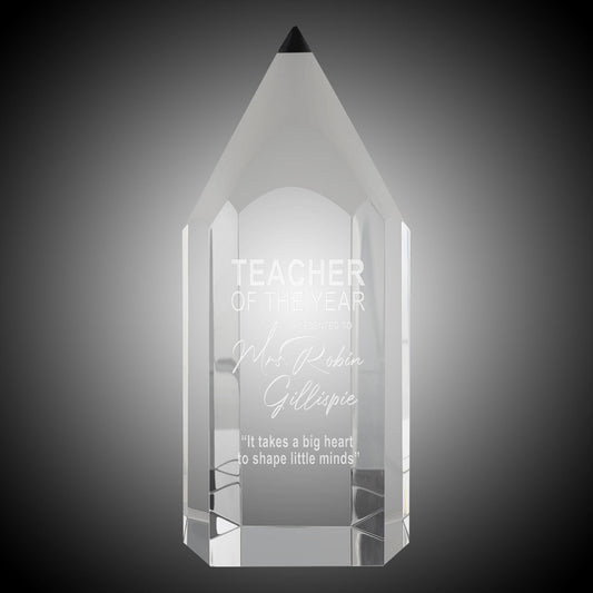Crystal Pencil | Writing Award | Engraved Teacher Award - 7.75 Inch Tall Decade Awards
