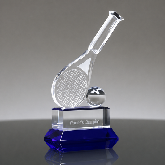 Crystal Tennis Trophy | Racket and Ball | Personalized Tennis Award | 10 Inches Tall