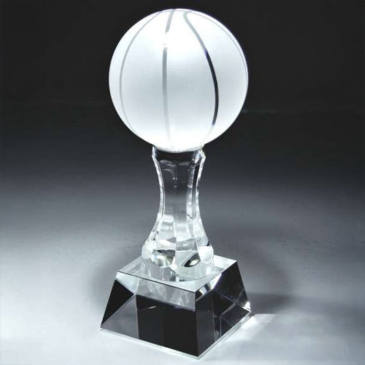 Basketball Crystal Trophy - 10 Inch Tall | Engraved Frosted Crystal Basketball Award Decade Awards