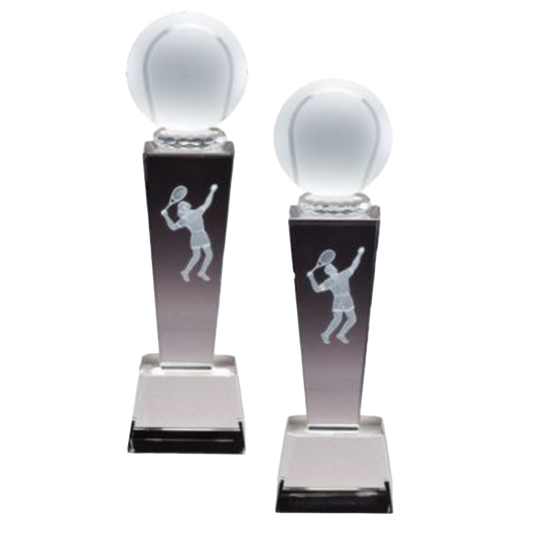 Crystal Tennis Trophy | Female or Male | Personalized Tennis Award | 8.75 Inches Tall