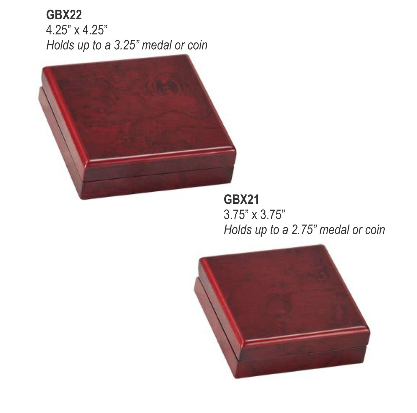 Challenge Coin - Rosewood Finish Presentation Box, 3.75 Inch - Wood Coin Box - up to 2.75" Medals Decade Awards