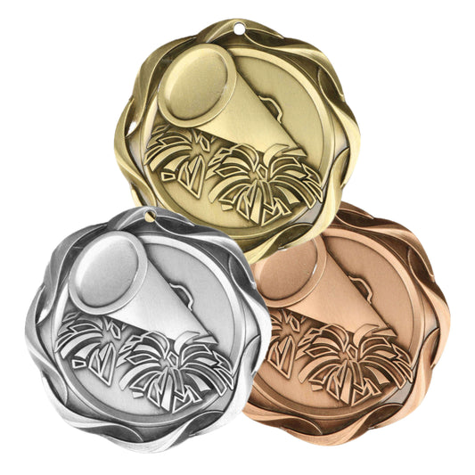 Cheer Fusion Medal- Gold, Silver or Bronze | Engraved Spirit Medal - 3 Inch Wide Decade Awards
