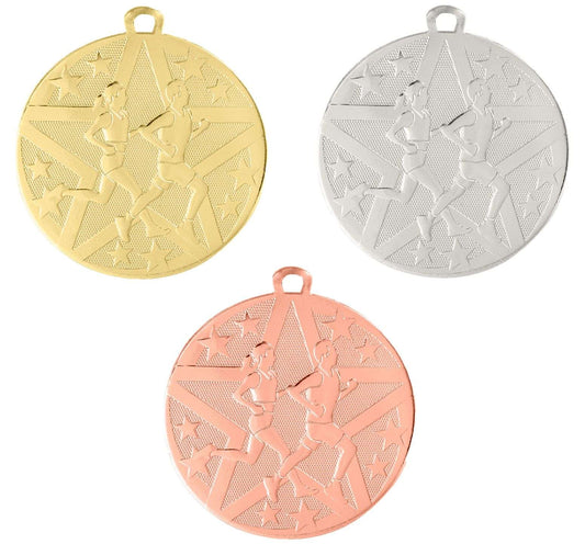 Cross Country Superstar Medal - Gold, Silver, or Bronze | Engraved Superstar Running Medallion - 2 Inch Wide Decade Awards