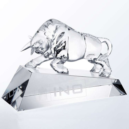 Crystal Bull Corporate Trophy | Engraved Crystal Bull Award - 4.75" x 7" x 2.75" Decade Awards
