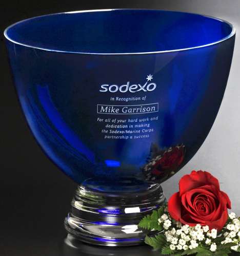 Cobalt Crystal Bowl - Corporate Award | Engraved Crystal Bowl - 8.5" Dia. Decade Awards