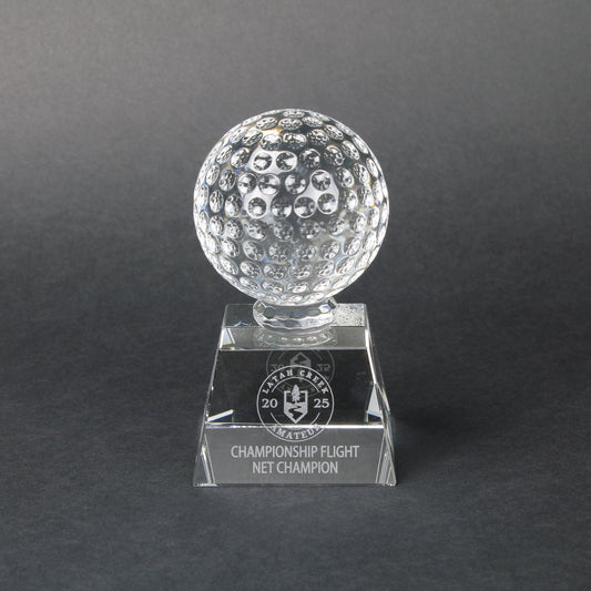 Golf Ball Crystal Trophy - 3.5 Inch Tall | Engraved Crystal Golf Ball Award Decade Awards