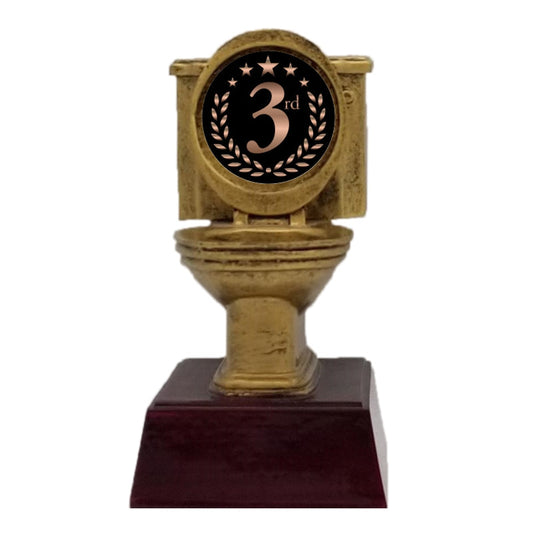Gold Toilet Bowl Trophy, 3rd Place | Engraved Golden Throne "Third Place" Award - 6 Inch Tall