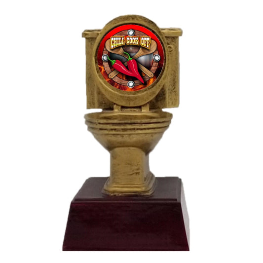 Gold Toilet Bowl Trophy, Chili Cook-Off | Engraved Golden Throne Chili Award - 6 Inch Tall Decade Awards